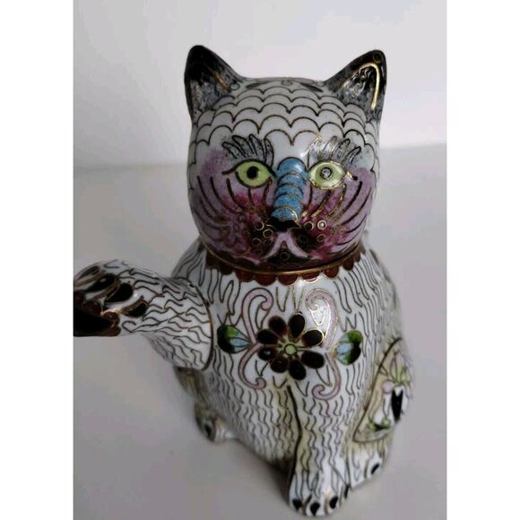 Vintage Figural Cat Cloisonné Teapot 5.5 in L x 5in H x 3in W - Picture 6 of 6